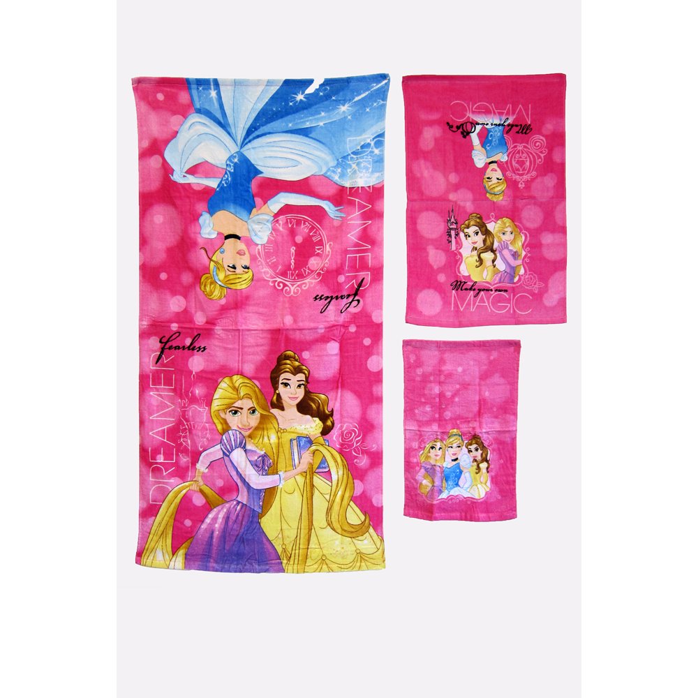 DISNEY KIDS BATHROOM BATH TOWEL 3PC SET CARTOONS CHARACTERS Girls