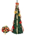 thumbnail image 2 of 4 Ft Fully Decorated Pre-Lit Christmas Tree with LED Lights, Collapsible Pop up Artificial Christmas Tree with Ornaments Ribbon and Bow for Xmas Holiday Party Decorations, Green, 2 of 4