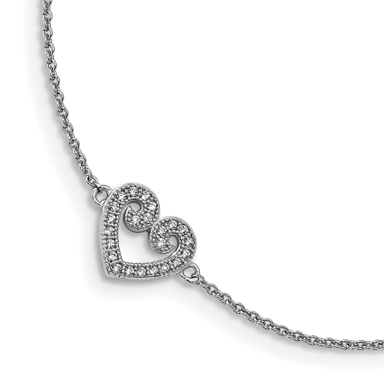 Anklet 925 Sterling Silver Polished With Cubic Zirconia W//1 Inch Ext 9 Inch