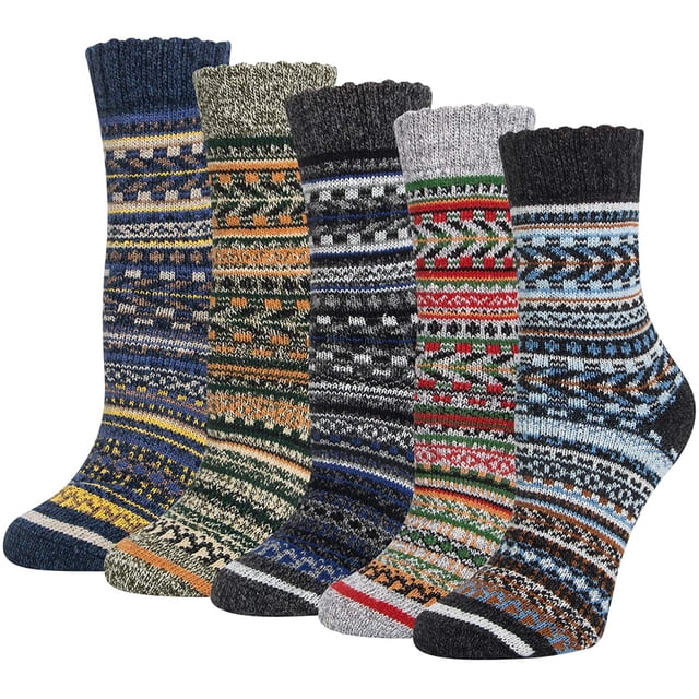 Calcetines de lana para mujer, 5 pares de calcetines térmicos transpirables, calcetines de punto suaves y gruesos para mujer, calcetines de invierno