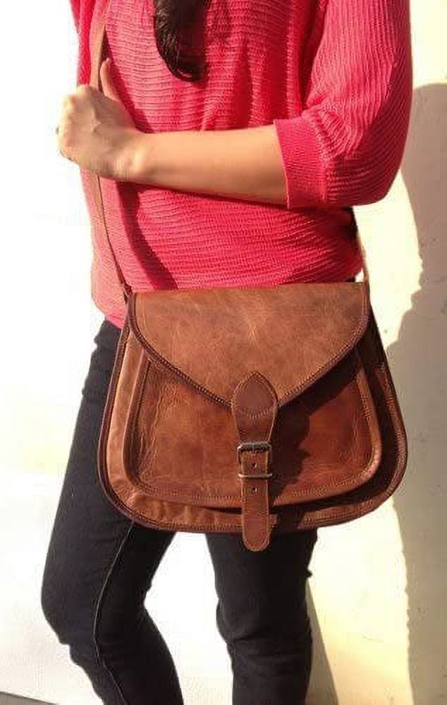 Women’s Full Grain Leather Crossbody Bag – Vintage-Style Shoulder Purse with Multiple Pockets, Handcrafted Travel & Daily Use Satchel