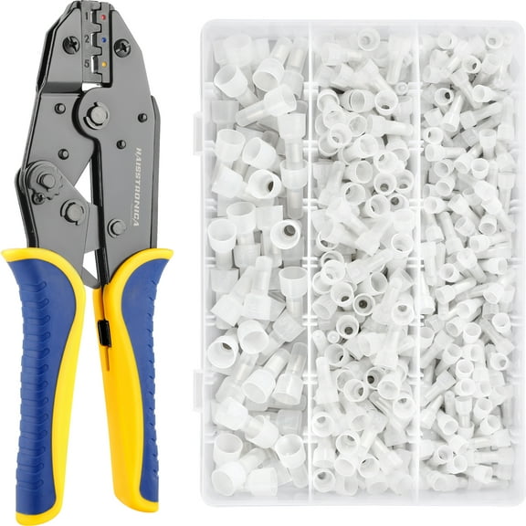 haisstronica Crimping Tool for Heat Shrink Connectors HS-8327 with 350PCS AWG 20-10 Closed End Crimp Connectors of Tinned Red Copper