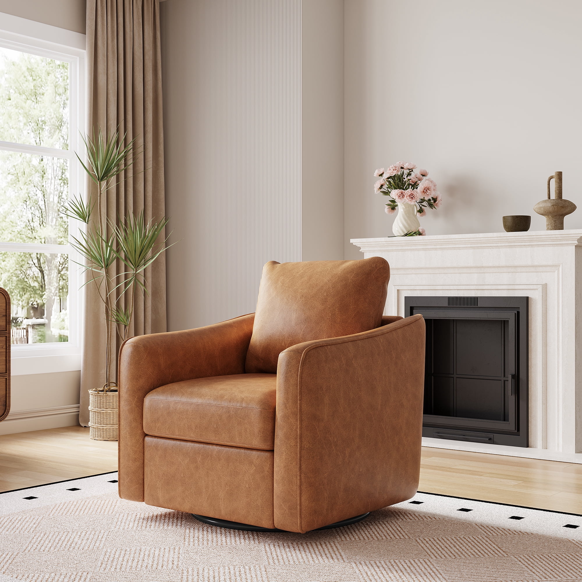 Swivel Rocker Recliner Chair, Glider Rocker Recliner, Rocking Chair Nursery, Fabric Chair with High Back, Deep Seat, for Living Room, Bedroom, Brown