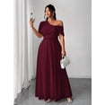 thumbnail image 3 of Burgundy Elegant One-Shoulder Chiffon Maxi Dress With High Side Slit For Wedding Party Event, 3 of 6