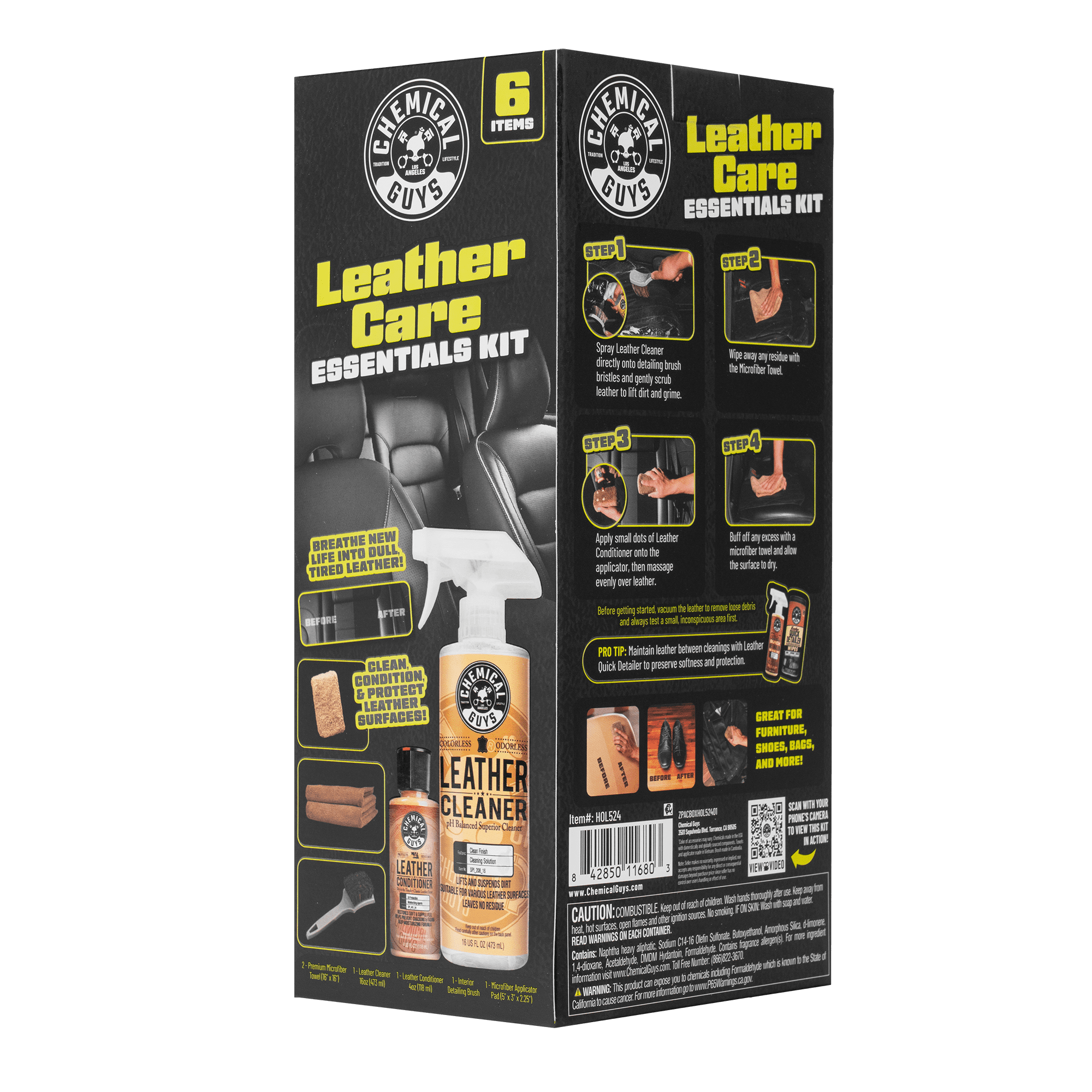 Chemical Guys Leather Care Essentials Kit, 6 Items Included