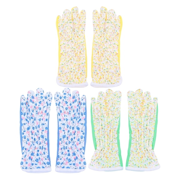 TELOLY Gardening Gloves for Women Floral Pattern Cloth Material Work Gloves,3 Pairs