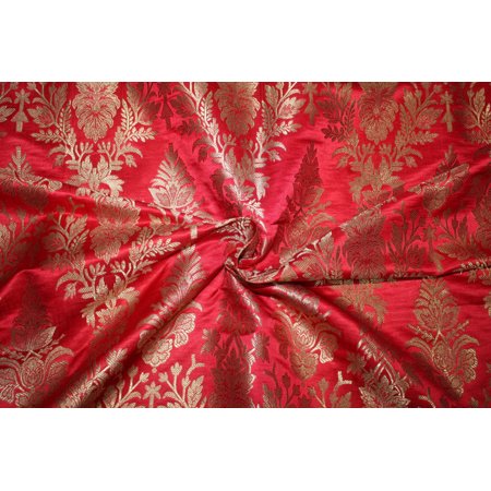 Brocade jacquard Fabric RED x METALIC gold color 44quot; available for bulk preorder