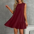 thumbnail image 2 of Summer Dresses for Women 2025 Women Summer Solid Color Round Neck Sleeveless With Button Down Hem And Pleated Dress At The Back Gift for Her Size S-2XL, 2 of 8