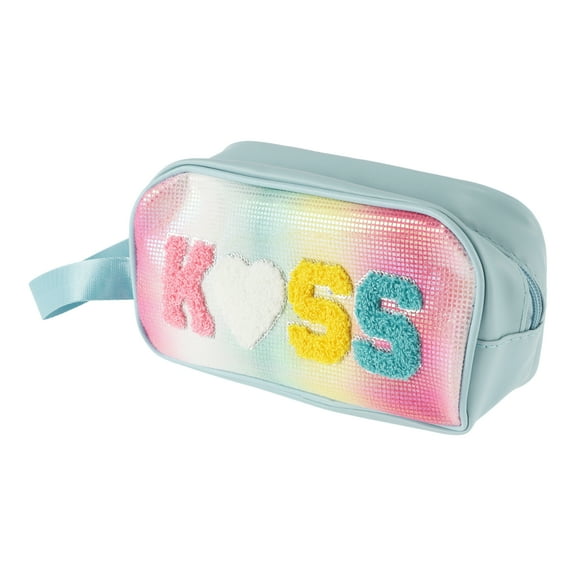 1 Pc Women Side Handle Colorful Makeup Bag for Travel Vacation Camping Blue PU