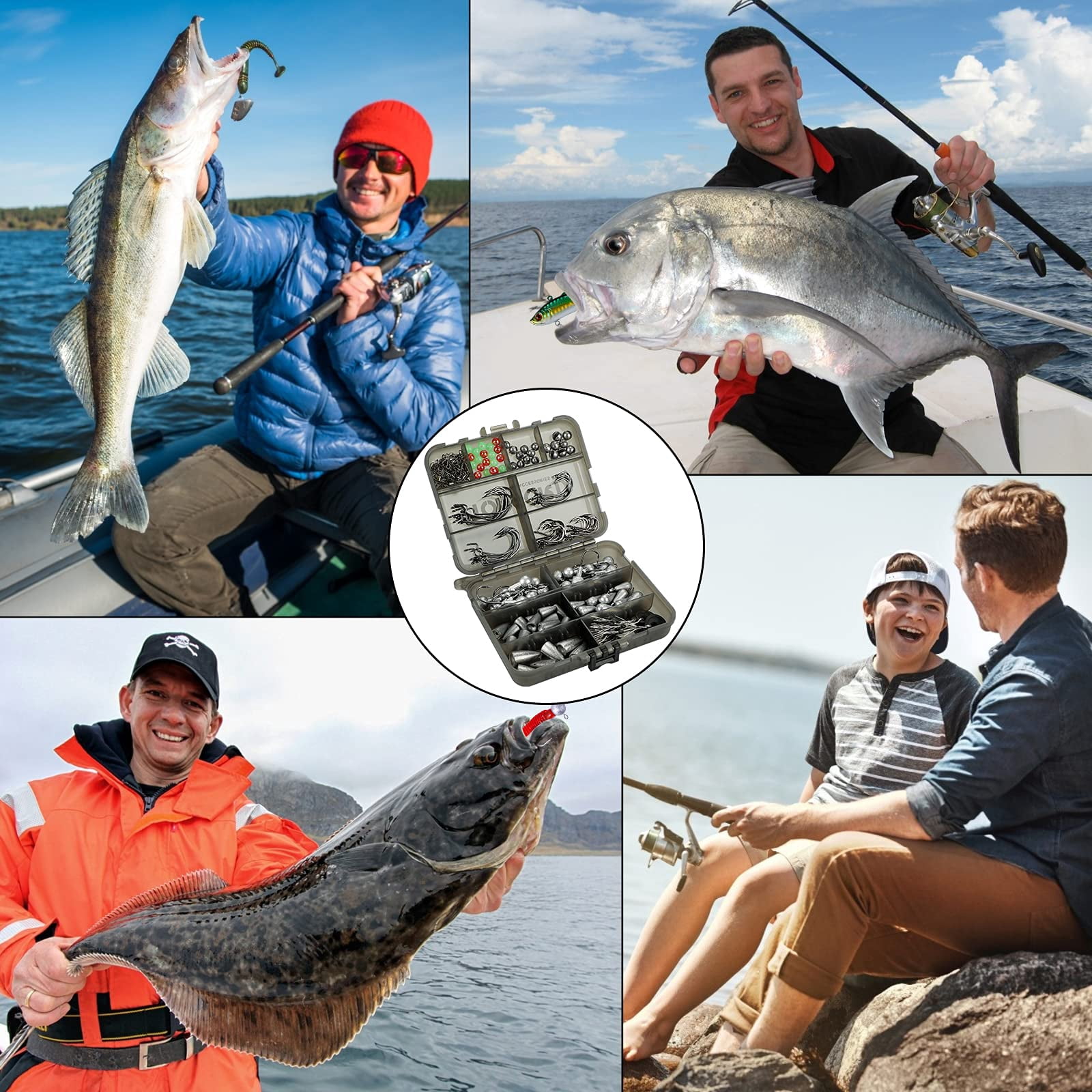 187/343pcs Fishing Accessories Kit  Organized Tackle Box With Included Hooks Weights Sinkers Gear And Equipment Gift For Men