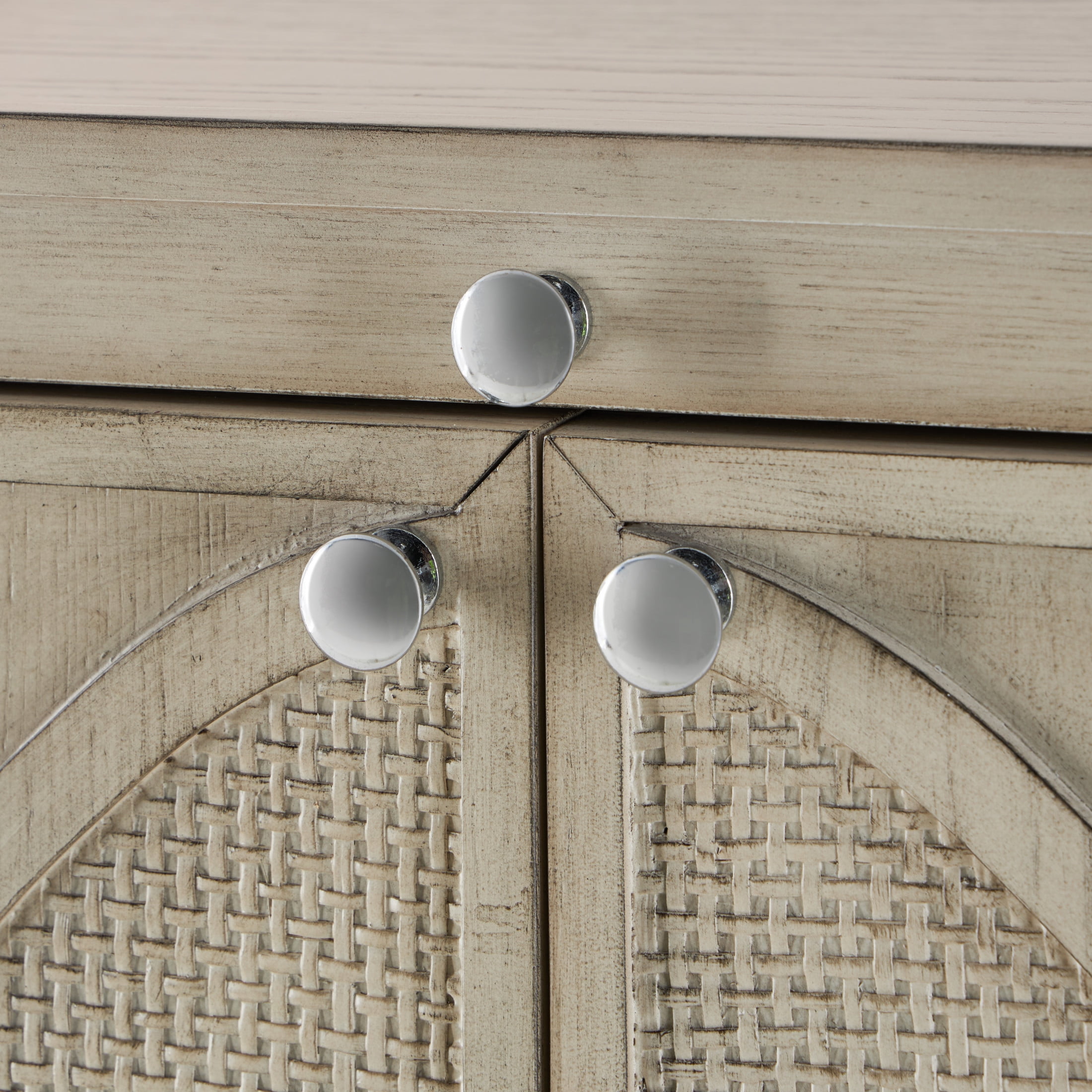DecMode 20" x 47" Light Gray Wooden Oval Rattan Jewelry 2 Door, 6 Drawer, and 32 Hook Geometric Cabinet with Mirrored Lift Top, 1-Piece