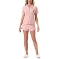 thumbnail image 2 of INSPIRE CHIC Womens Pajama Set Heart Print Cute Sleepwear Short Sleeve Button Downs Shirt with Shorts Lounge Sets M Pink, 2 of 5