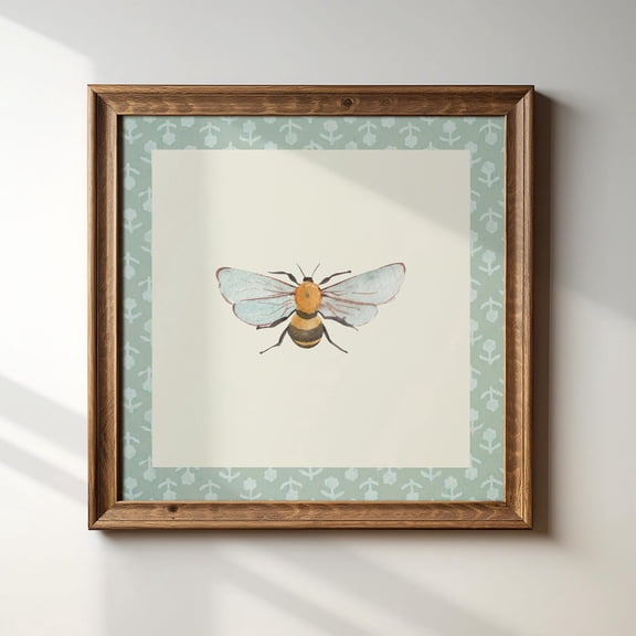 Mint Millie Bumblebee, Trendy Decor, Botanical Living Room, Cottage, Nursery, Art Print Wall Art, Modern Wall Decor, 16x16 UNFRAMED