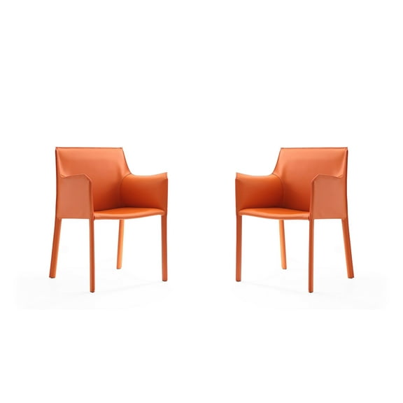 Manhattan Comfort Paris Saddle Leather Arm Chair in Coral Orange (Set of 2)