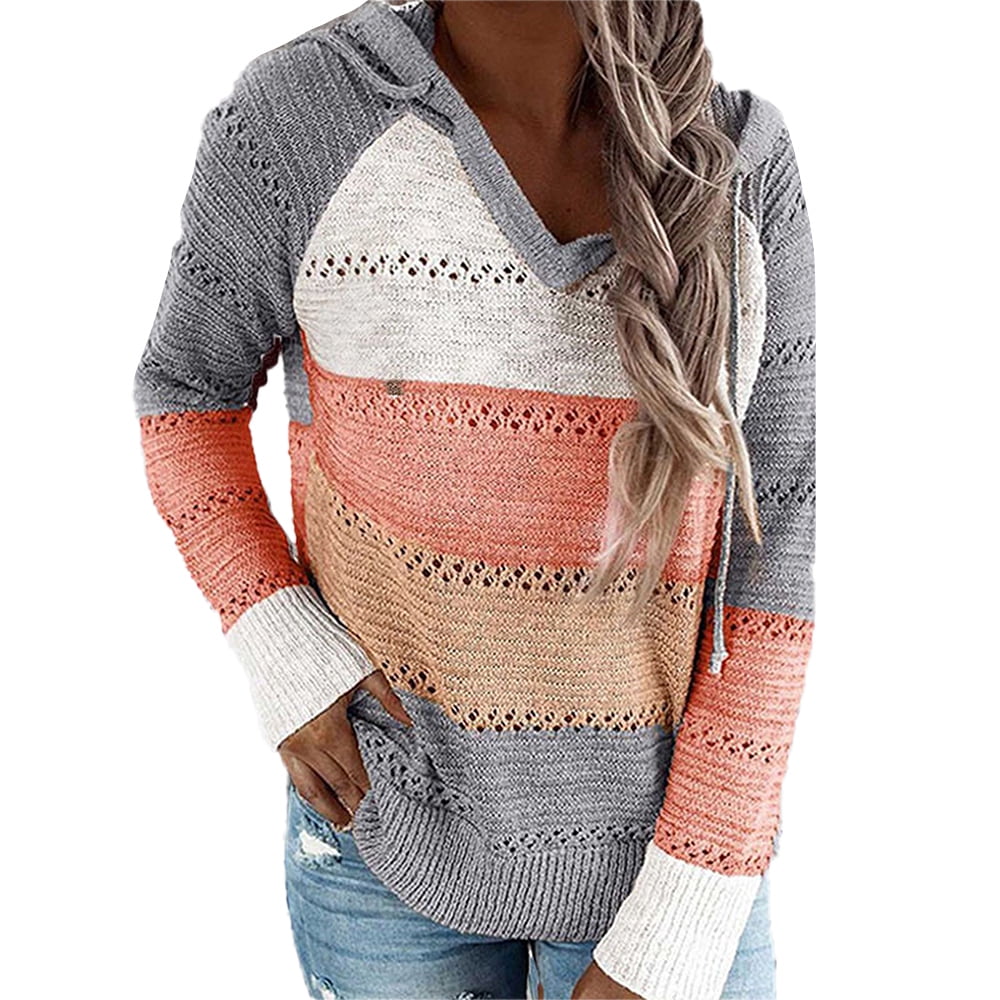 Color Block Hoodies Sweaters Loose 