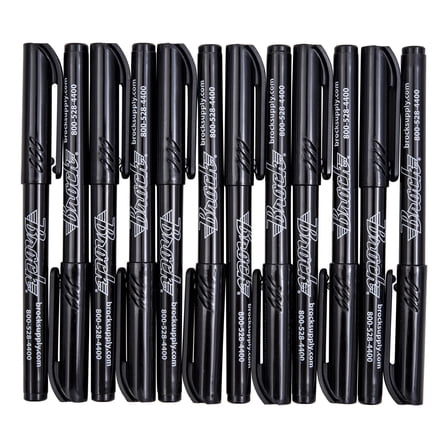 Dozen Black Permanent Markers Medium Point Brockmark Sharp works on Metal Fabric Wood Plastic