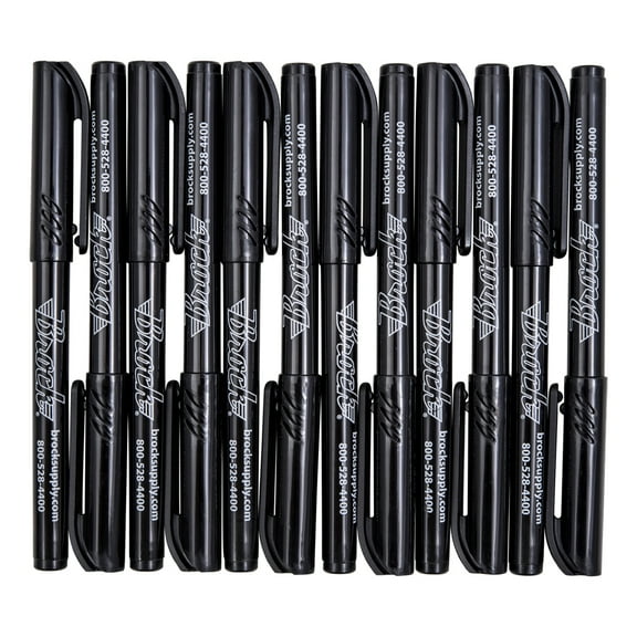 Dozen Black Permanent Markers Medium Point Brockmark Sharp works on Metal Fabric Wood Plastic