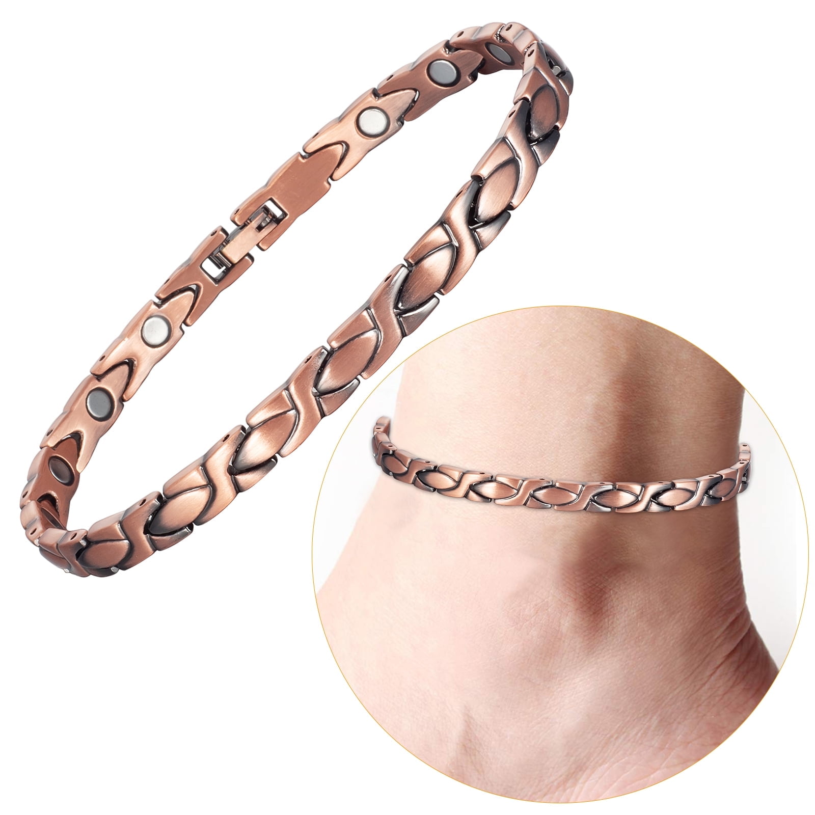 Wollet 99.9% Copper Magnetic Anklets, Pure Coppe Ankle Bracelet for Women, 9.76 inches Adjustable, Gift for Mom&Wife