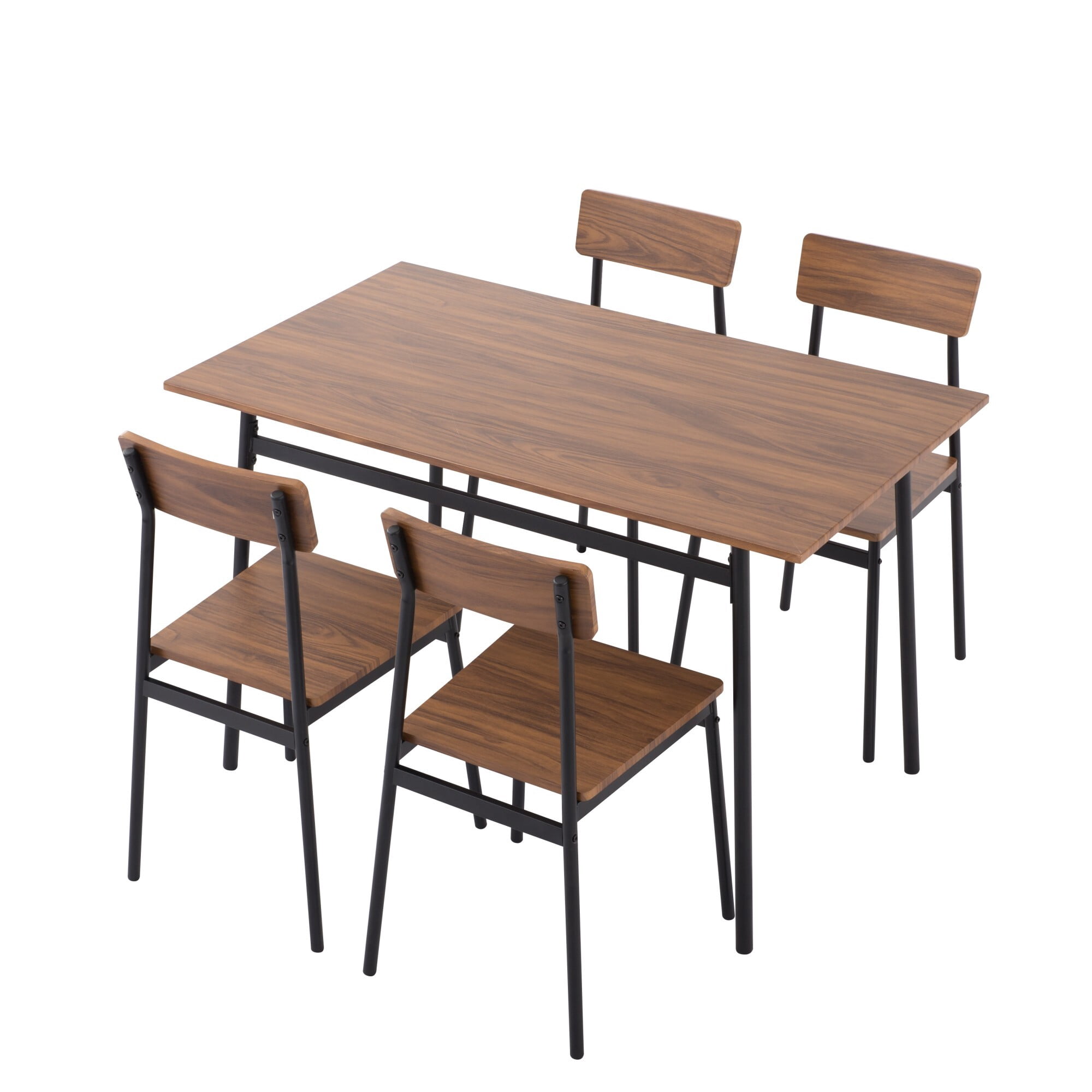 AENKYO 5-Piece Dining Table Set for 4, Walnut Wood Top Kitchen Table with 4 Chairs, Space Saving for Small Spaces