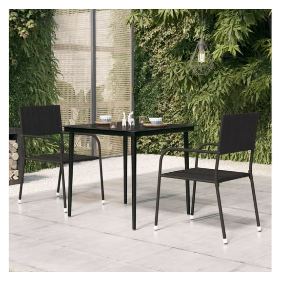 Patio Dining Table Black 31.5"x31.5"x29.1" Steel and Glass