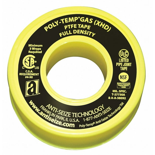 3/4"W PTFE Gas Line Sealant Tape, Yellow, 520" Length