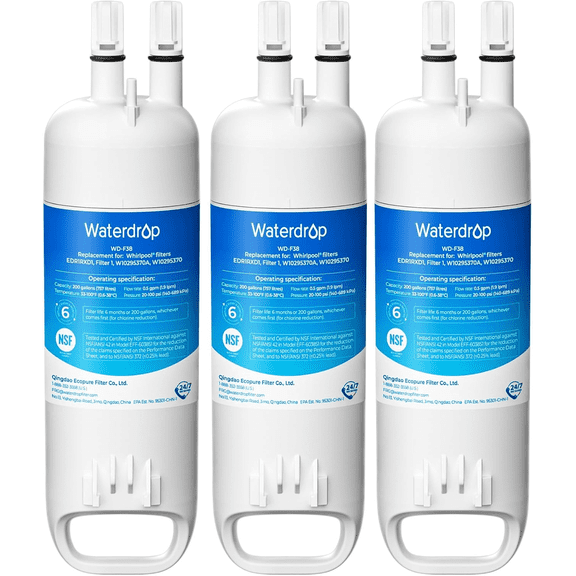 Waterdrop EDR1RXD1 Replacement for Everydrop® Filter 1,W10295370A, EDR1RXD1B, P8RFWB2L, P4RFWB, Kenmore® 46-9081, 46-9930, WD-F38 Refrigerator Water Filter, 3 Pack
