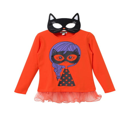 bossini Festival Kids Toddler Girls Super Hero Easygoing Tee Eye Mask Costume - Orange,Size 90,US Size