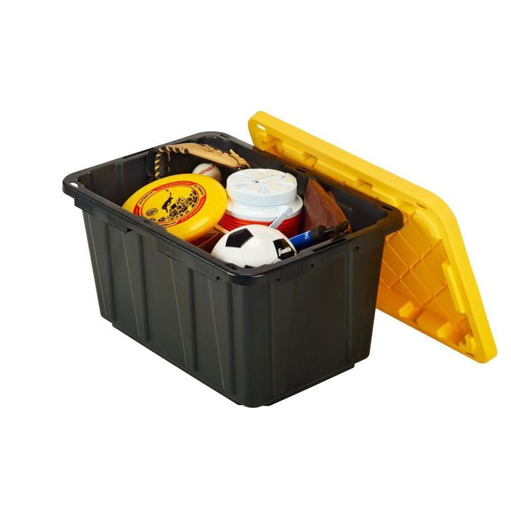 4 Pack 27 Gallon Utility Tough Tote Durable Plastic Storage Stackable Bins Box 