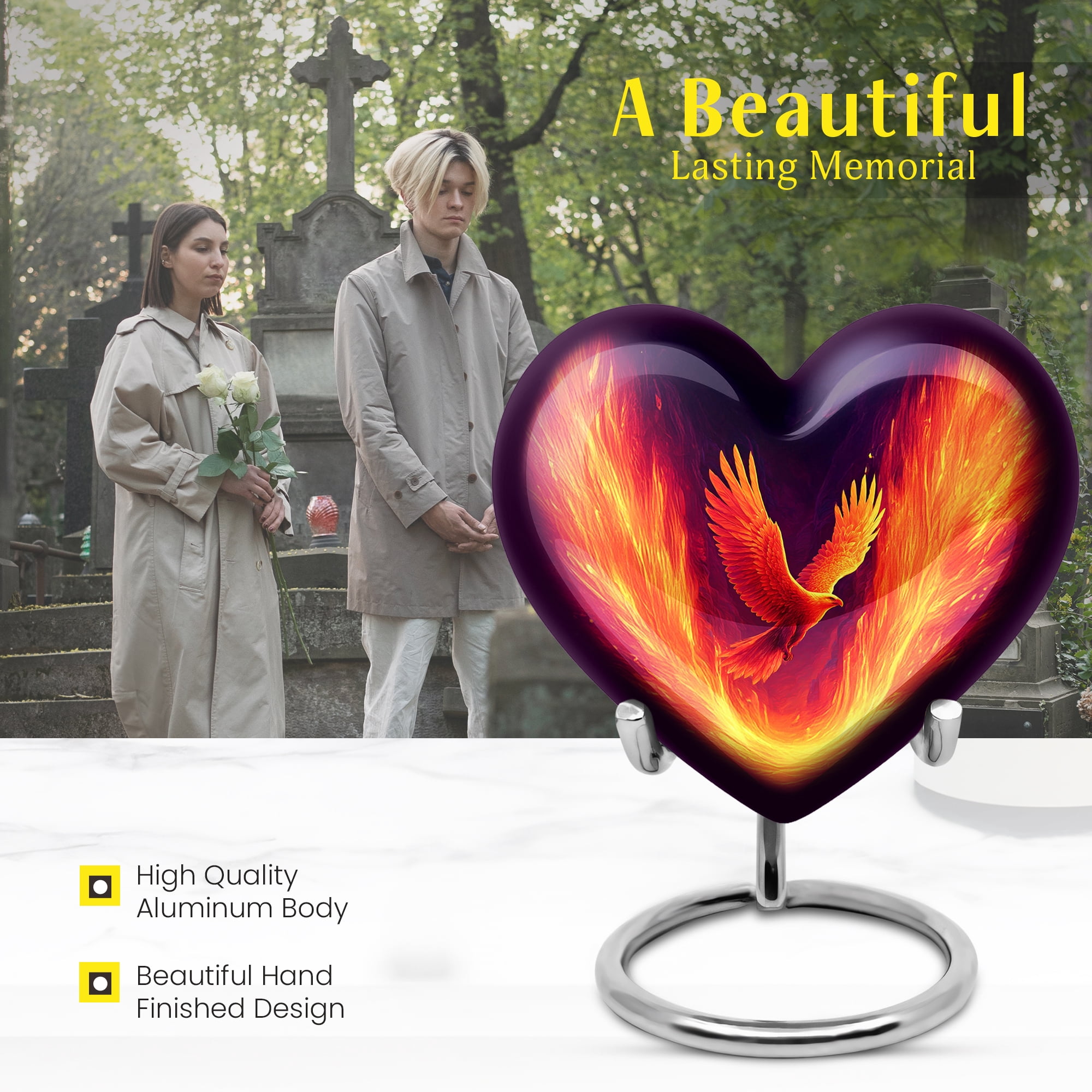 MUKTIVE Phoenix Urns for Human Ashes Mother & Father, dark Blue Heart Keepsake Cremated Ashes Holder, Unique Ash Little Urns for Humans for Men & Women, 3 Inch