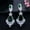 Green, variant on Silver Plated CZ Rose Red Long Crystal Drop Dangle Earrings for Brides Wedding