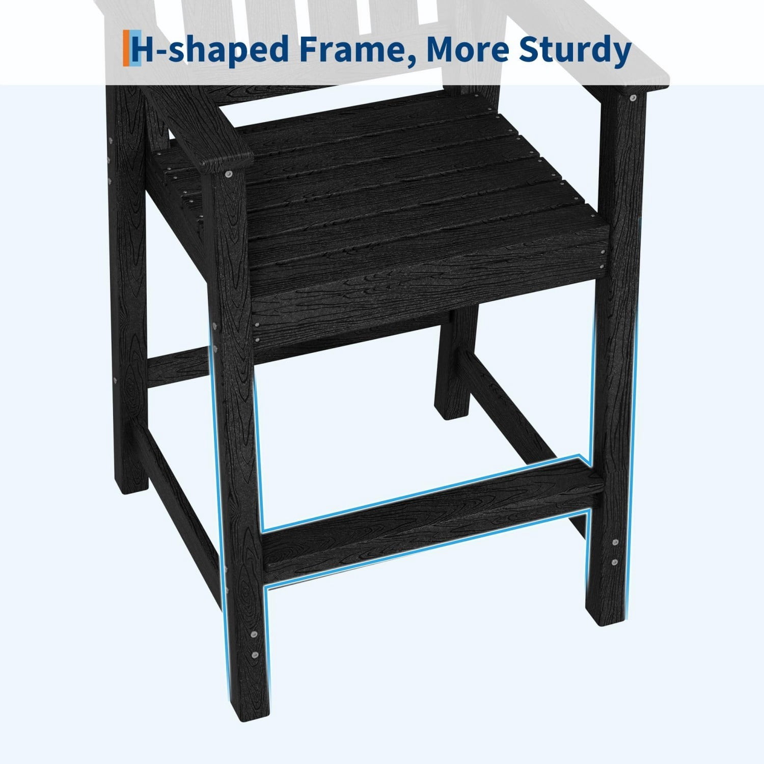 Adirondack Bar Chair Set of 2, HDPE Outdoor Bar Stools with Footrest, All Weather Adirondack Bar Height Chairs for Patio, Balcony, Porch, Deck, Poolside, Obsidian