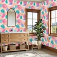 thumbnail image 4 of Peel and Stick Wallpaper Abstract Brush Strokes Pink Blue Teal Gold Accents Wall Mural 23.6in x 9.8ft Self Adhesive Removable Wall Paper Renter Friendly Wallpaper for Nursery Bedroom Cabinets, 4 of 8