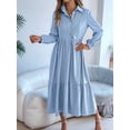 thumbnail image 6 of Womens Casual 3/4 Sleeve Shirt Dress Button Down V Neck Tiered Collared Flowy Maxi Dress Light Blue M, 6 of 7