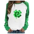 thumbnail image 1 of QIPOPIQ T-Shirts à Manches Longues pour Femmes Col Rond St. Patrick's Day T-Shirts Printemps Imprimé Trèfle T-Shirt Vert Chanceux Chemises St Patricks Day Col Rond Hauts Patchwork Offres de Vacances, 1 of 4