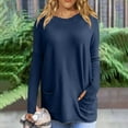 thumbnail image 2 of Long Sleeve Tunic Tops for Women Casual Plus Size Crew Neck Front 2 Pockets Plain T Shirts Basic Tees S-5XL (Medium, Navy), 2 of 6