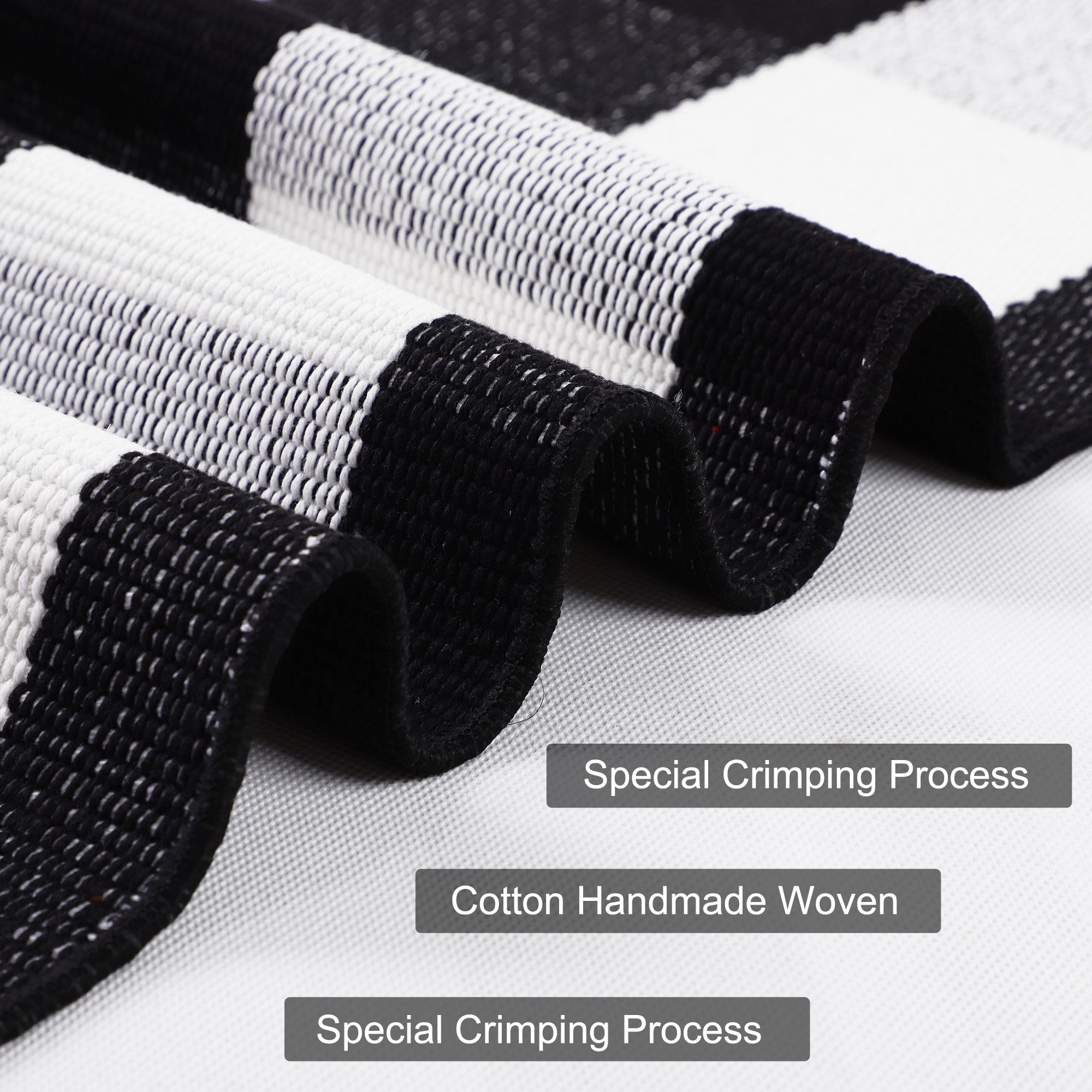 Unique Bargains Cotton Woven Checkered Area Rugs Floor Rug Carpet Mat Black & White 28"x18"