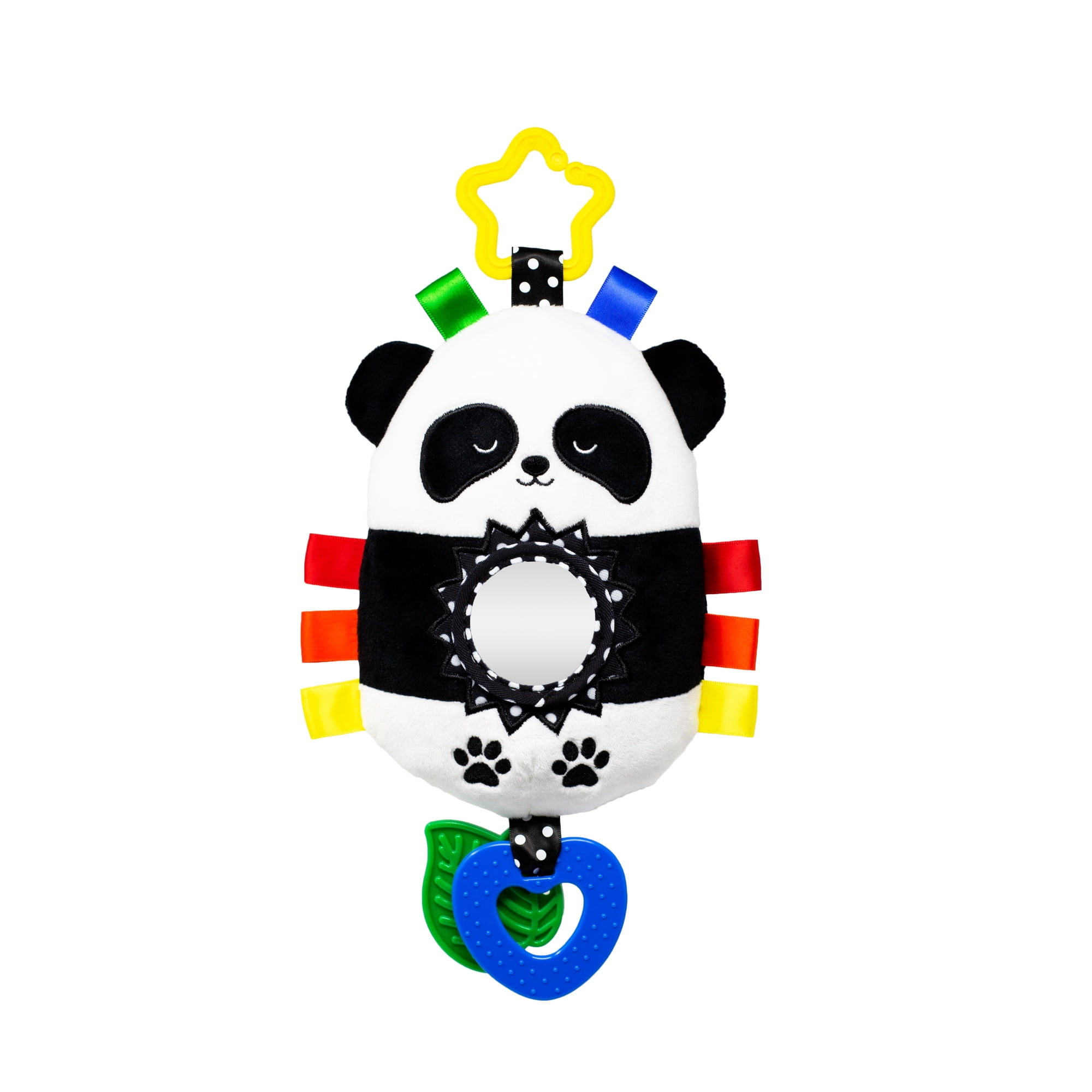 Kalianii Squish 'N Play Panda Activity Toy- Multi-Sensory Learning Baby Toy - Stroller Toy, Car Seat Toy, Tummy Time Toy, Teether Toy, Crinkle Toy, Baby Gift - With Mirror, Rattle & Taggies