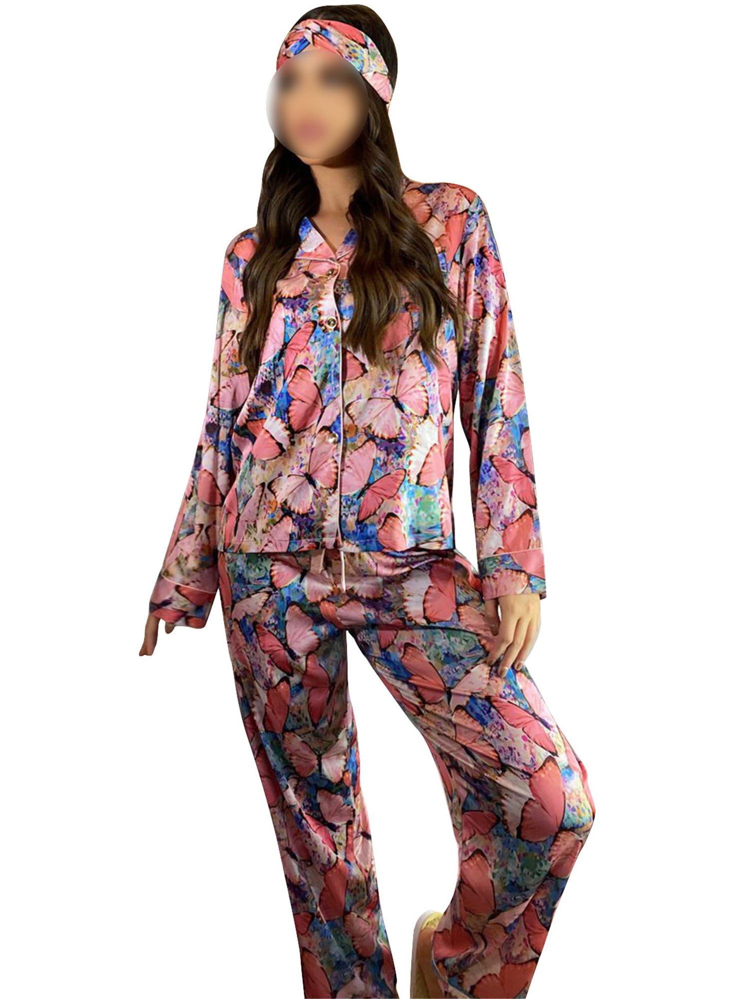 Ladies Girls Pajama Set Pyjamas Pjs Loungewear Patterned Long Sleepwear