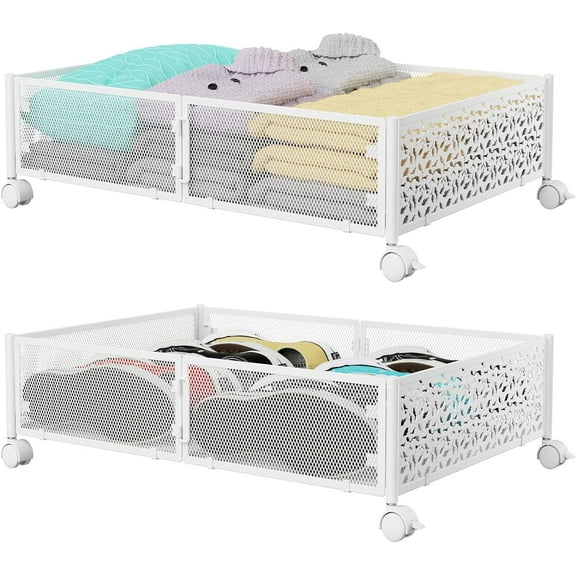 Under Bed Storage, Under the Bed Storage Containers with Wheels, Under Bed Shoe Storage Organizer Drawer for Bedroom Clothes Shoes Blankets -2Pack