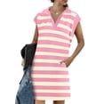 thumbnail image 4 of Cap Sleeve Women Stripe Print V Neck Mini Polo Dress with Pocket, 4 of 6