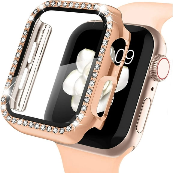 Apple Watch Case with Screen Protector for Apple Watch 42mm Series 3/2/1, Bling Crystal Diamond Rhinestone Ultra-Thin Bumper Full Cover Protective Case for Women Girls iWatch Rosegold