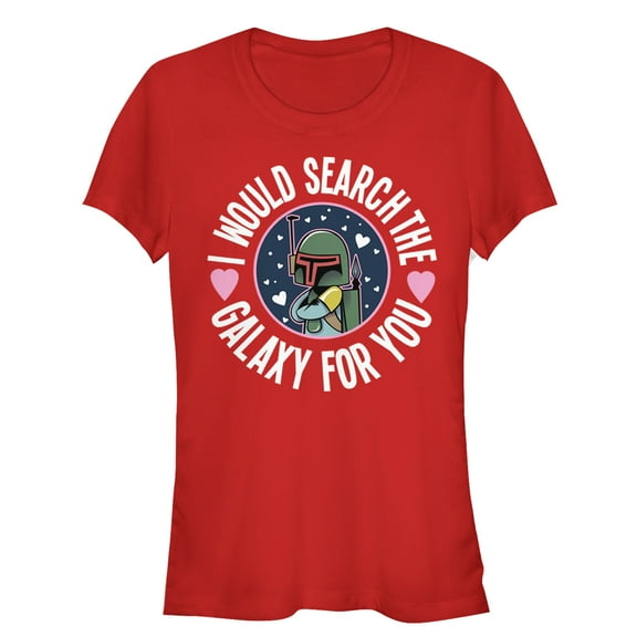 Junior's Star Wars Valentine Boba Fett Search the Galaxy Graphic Tee Red Medium