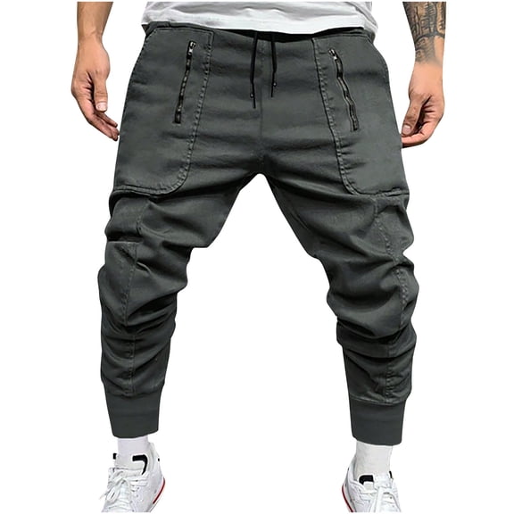 FDGIU Men's Cargo Jogger Pants - Lightweight Hiking Workout Pants with Pockets, Elastic Waist Sweatpants for Outdoor