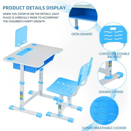 Kids Desk And Chair Set Height Adjustable With Storage Drawer For Home Schooling