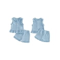 thumbnail image 3 of 2Pcs Baby Girl Summer Outfit, Sleeveless Striped Ruffle Trim Button Top  Shorts Set, Toddler Infant Knit Clothes, 3 of 10