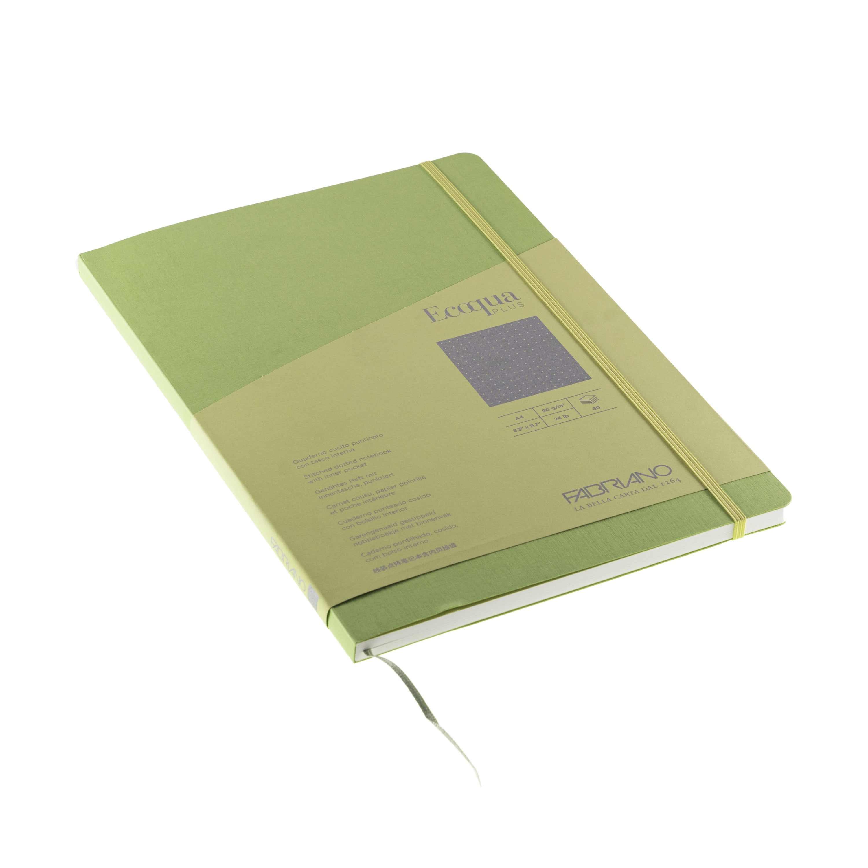 Fabriano Ecoqua Plus Stitch-Bound Notebook, 8.3" x 11.7", A4, Dotted, Lime