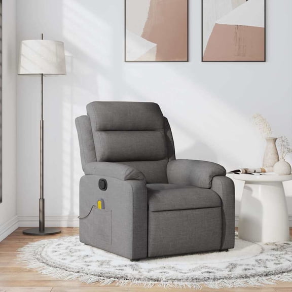 vidaXL Massage Recliner Chair with 6-Point Vibration Massage, Adjustable Dark Grey Fabric Rocker