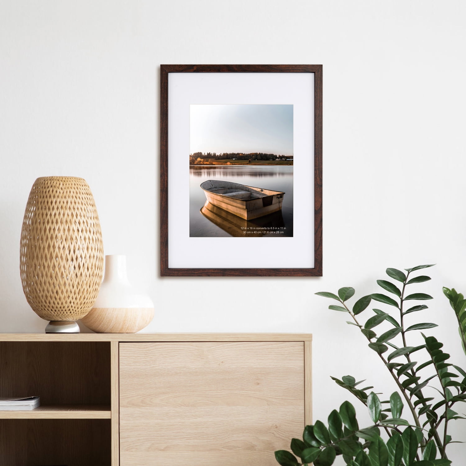 Scholartree 12 x 16 5-in-1 Wood Picture Frames Set-12x16 Matted to 8.5x11 Wall Frames, Brown