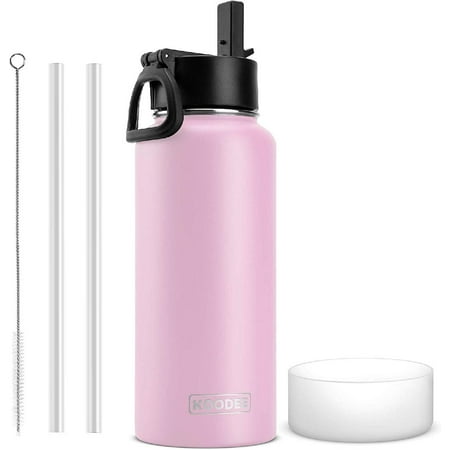 

Insulated Water Bottle 32 oz Stainless Steel Vacuum Wide Mouth Sports Water Bottle with Leak Proof Straw Lid Keeps Liquids Hot or Cold (Pink)