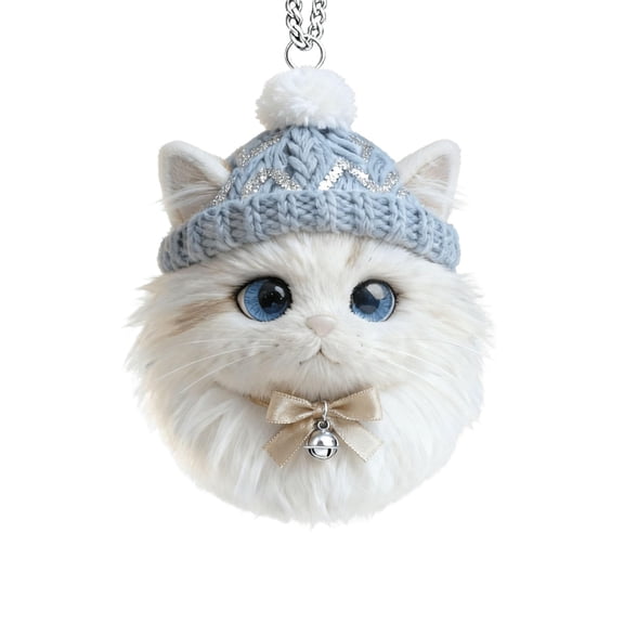 2026 Wildlife Wonders Collection Furry Cat Ornament – 2D Plush-Look Acrylic Design, Sparkling Crystal Accent for Christmas Tree & Indoor Holiday Decor A